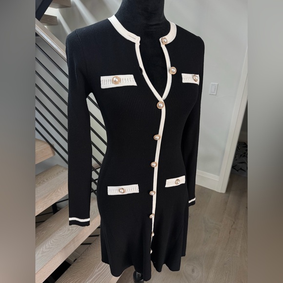 New Chic Black and White Long Sleeve Dress size S - Picture 5 of 7